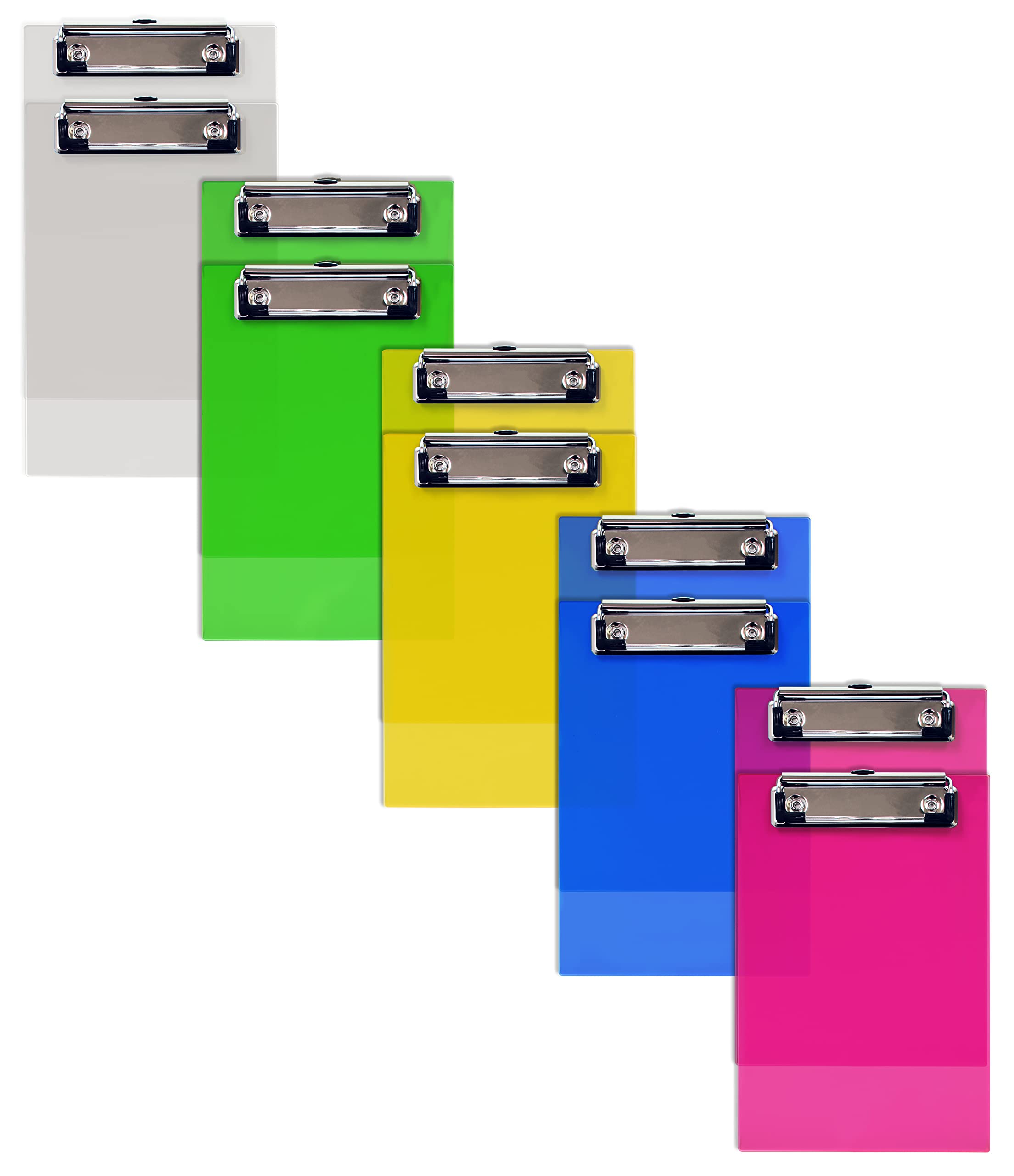 Better Office Products Mini Clipboards (10 Pack), Plastic, Low Profile Clips, Assorted Translucent Colors, Durable, A6 Memo Size